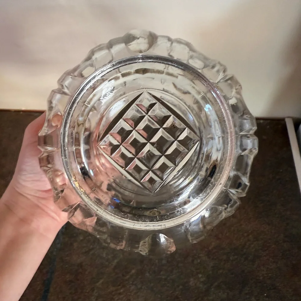 Vintage Cut Glass Ice Bucket Bowl w/ Metal Handle Barware